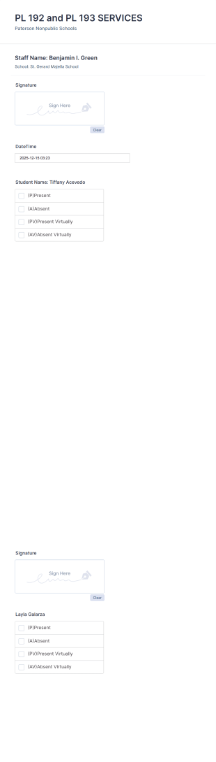 Educational Learning Service Attendance Form Template