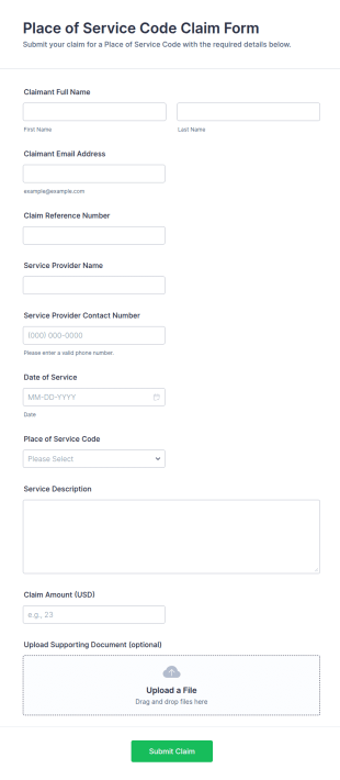 Place Of Service Code Claim Form Template