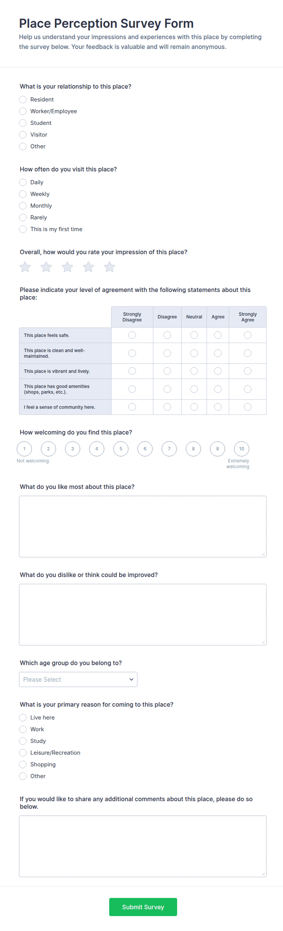 Place Perception Survey Form Template | Jotform