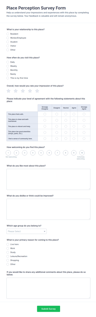 Place Perception Survey Form Template