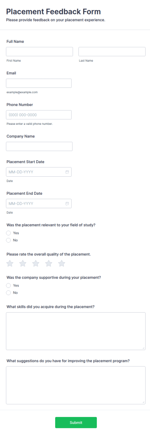 Placement Feedback Form Template
