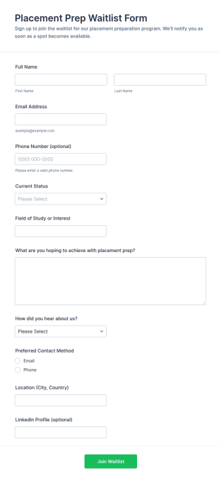 Placement Prep Waitlist Form Template