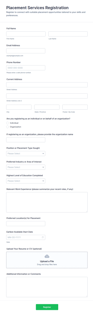 Placement Services Registration Form Template