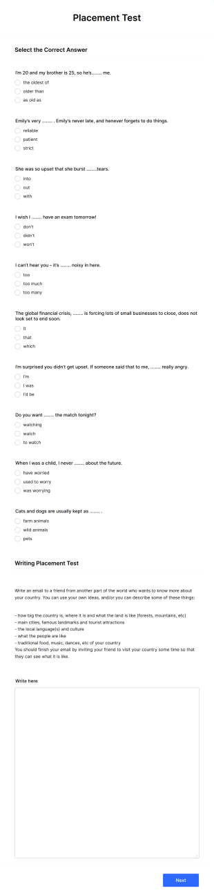 Placement Test Form Template