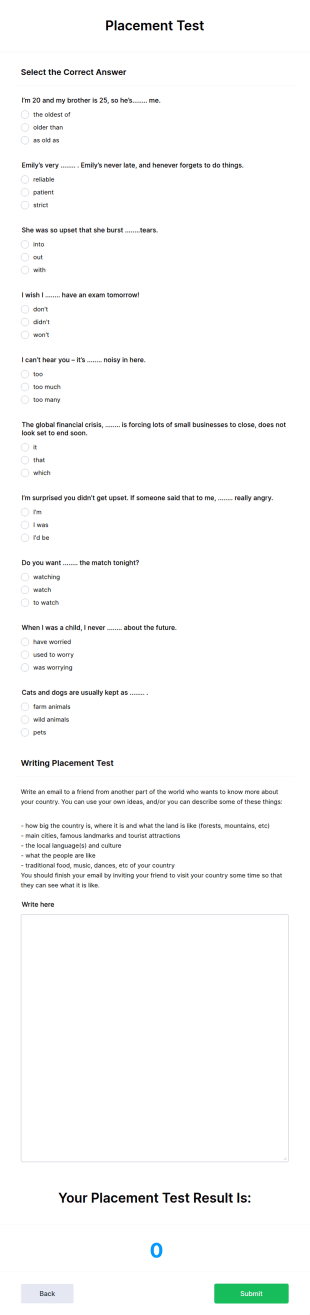 Placement Test Form Template
