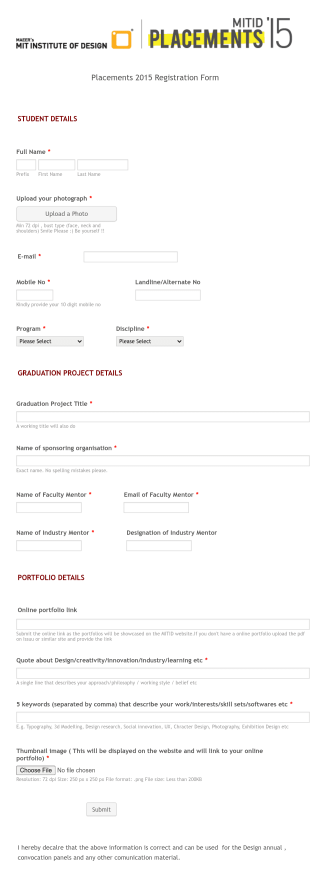 Placement Registration Form Template