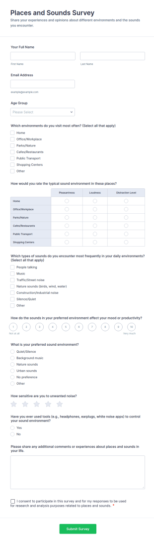 Places And Sounds Survey Form Template
