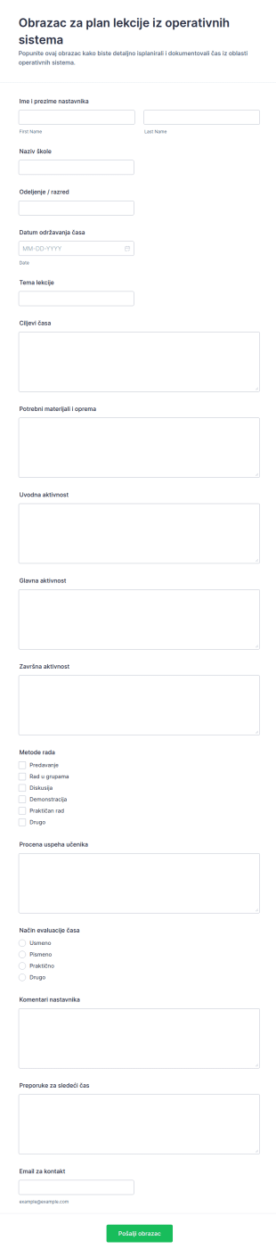 Plan časa Iz Operativnih Sistema Form