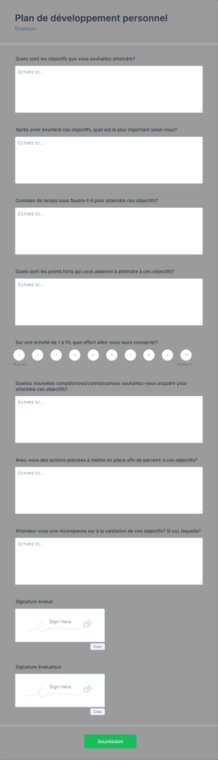 Plan De Développement Personnel Employé Form Template