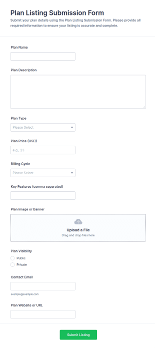 Plan Listing Submission Form Template