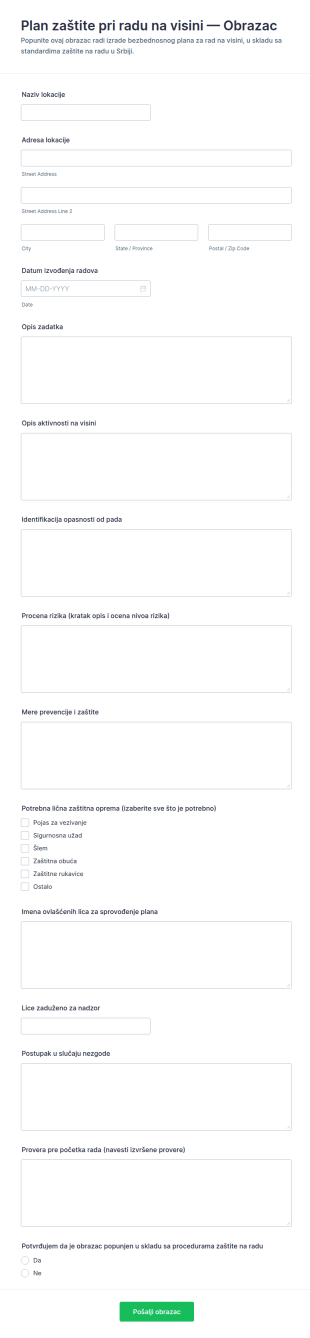Plan Zaštite Na Radu Pri Padu Form