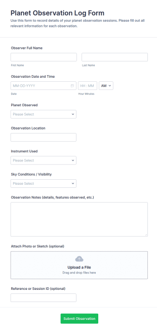 Planet Observation Log Form Template