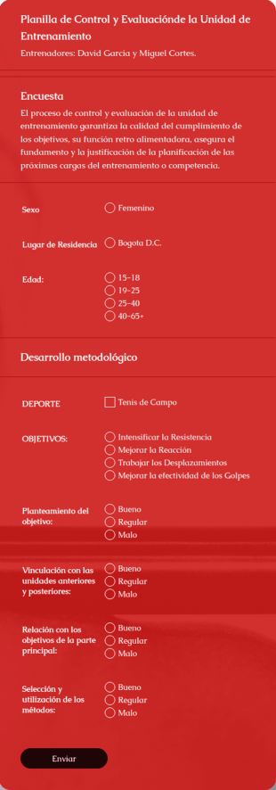 Planilla De Control Y Evaluación De La Unidad De Entrenamiento