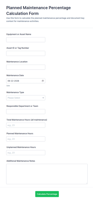 Planned Maintenance Percentage Calculation Form Template
