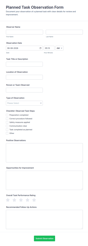 Planned Task Observation Form Template