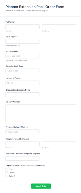Planner Extension Pack Order Form Template