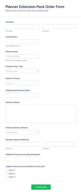 Planner Extension Pack Order Form Template