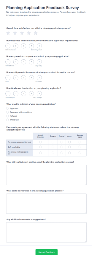 Planning Application Feedback Survey Form Template