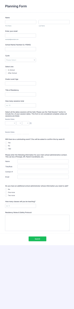 School Residency Planning Form Template