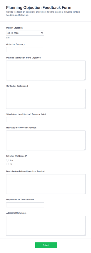 Planning Objection Feedback Form Template