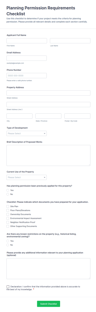 Planning Permission Requirements Checklist Form Template