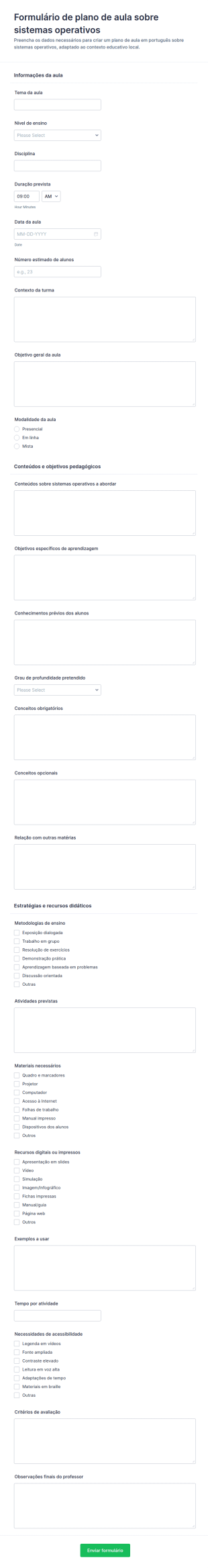 Plano De Aula De Sistemas Operacionais Form
