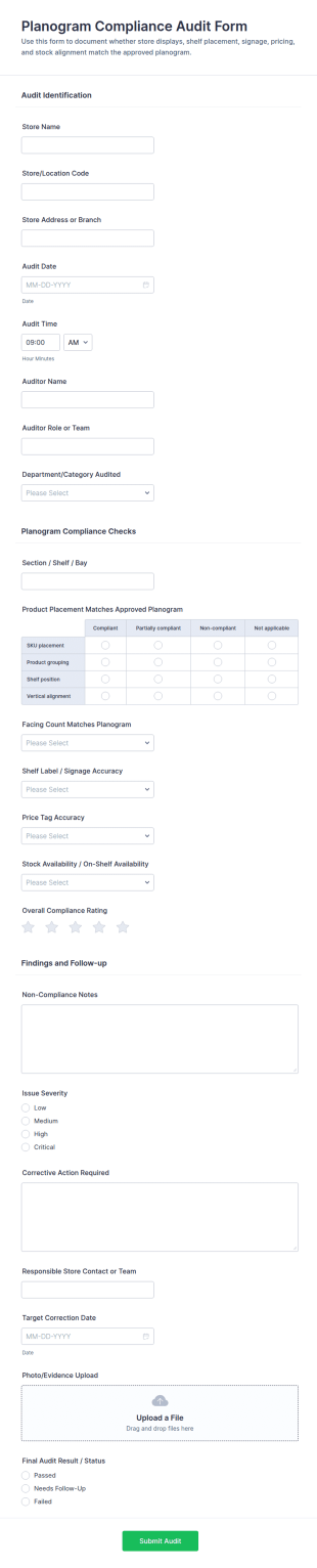 Planogram Compliance Audit Form Template