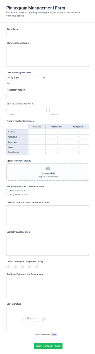 Planogram Management Form Template