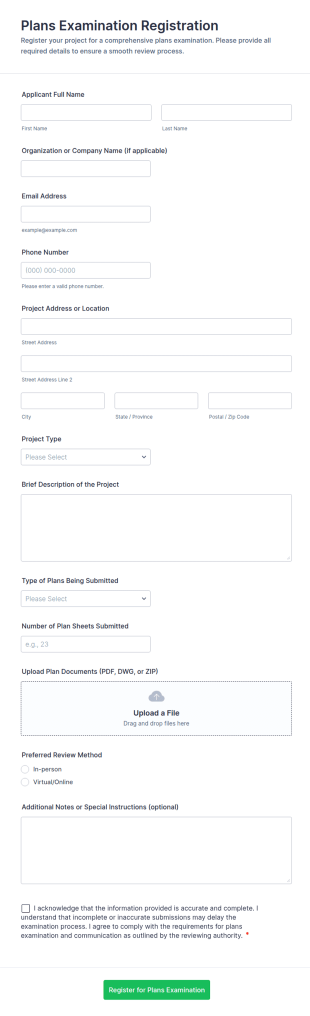 Plans Examination Registration Form Template