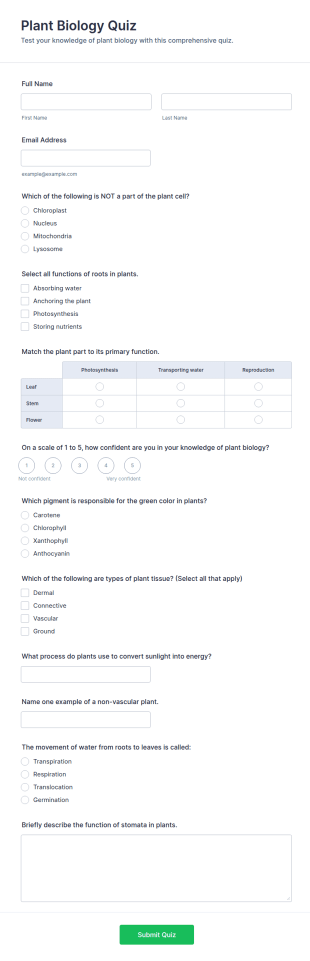 Plant Biology Quiz Form Template