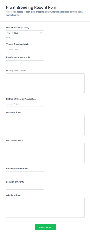 Plant Breeding Record Form Template