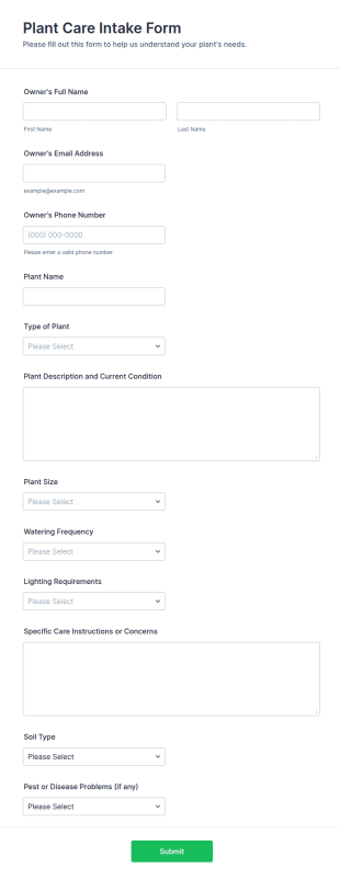 Plant Care Intake Form Template