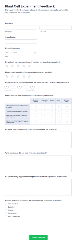 Plant Cell Experiment Feedback Form Template