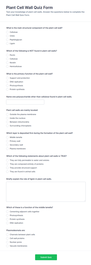 Plant Cell Wall Quiz Form Template