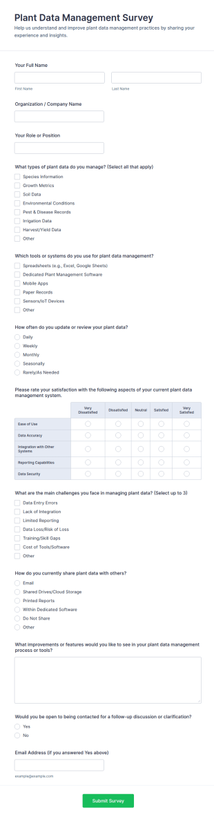 Plant Data Management Survey Form Template