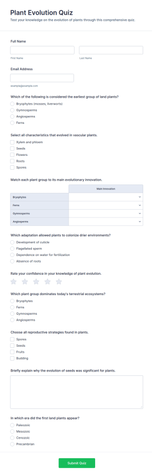 Plant Evolution Quiz Form Template