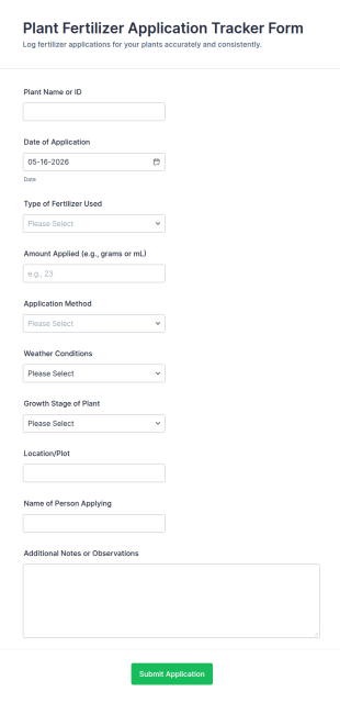 Plant Fertilizer Application Tracker Form Template
