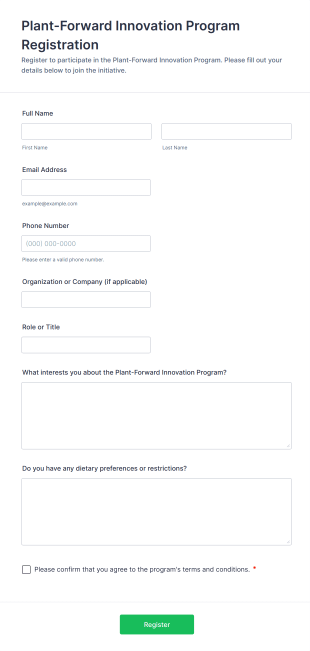 Plant Forward Innovation Program Registration Form Template