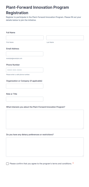 Plant Forward Innovation Program Registration Form Template