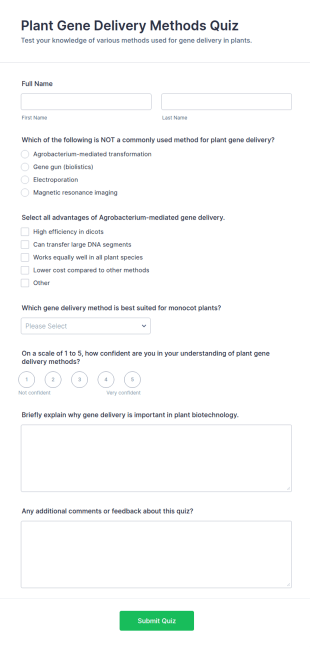 Plant Gene Delivery Methods Quiz Form Template