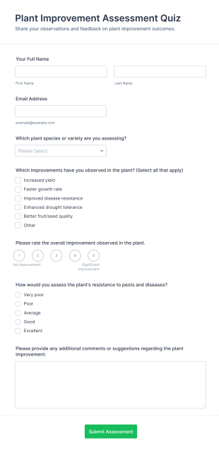 Plant Improvement Assessment Quiz Form Template