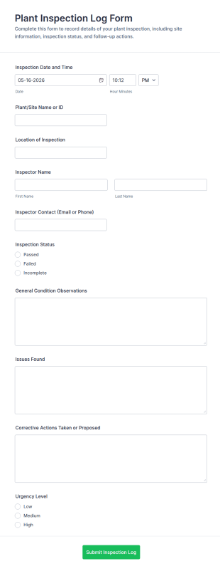 Plant Inspection Log Form Template