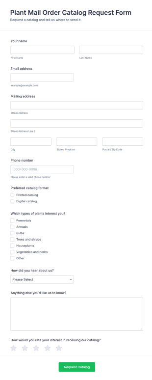 Plant Mail Order Catalog Request Form Template