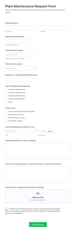 Plant Maintenance Request Form Template