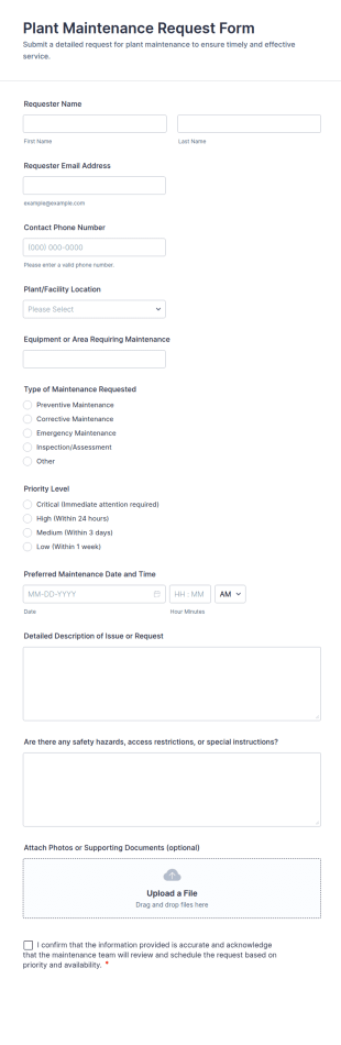 Plant Maintenance Request Form Template
