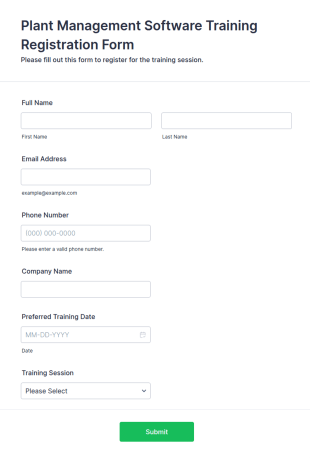 Plant Management Software Training Registration Form Template