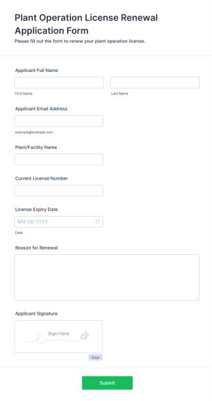 Plant Operation License Renewal Application Form Template