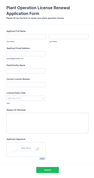 Plant Operation License Renewal Application Form Template