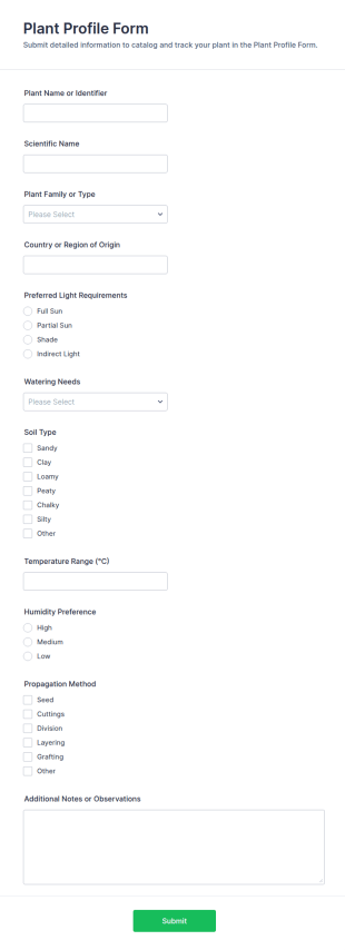 Plant Profile Form Template