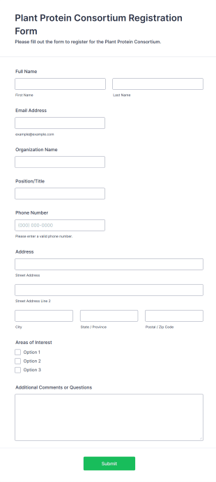 Plant Protein Consortium Registration Form Template